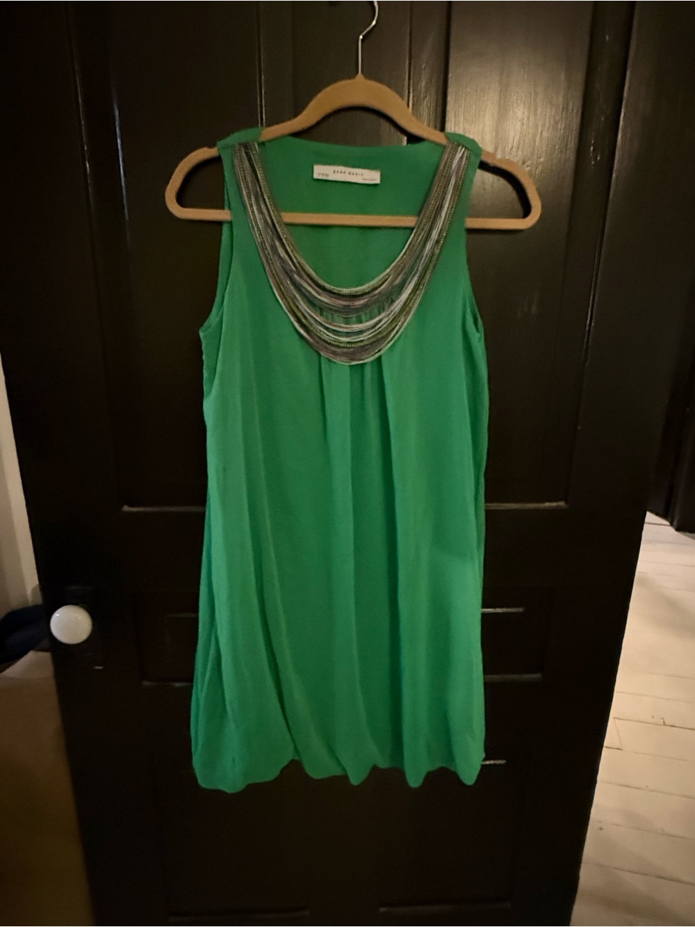 Zara Emerald Sleeveless Mini Dress with Decorative Neckline